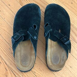Black Suede Birkenstock Boston Clogs